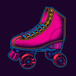 Vintage roller skates in neon style. Original vector illustration.