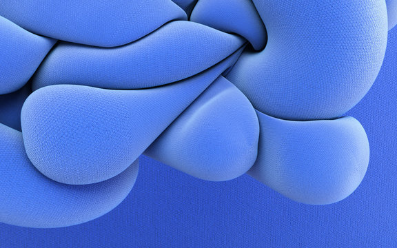 3d abstract shapes rendering illustration. Blue compressed abstraction. Trendy computer graphics with bright vivid colors. Textured fabric look.
