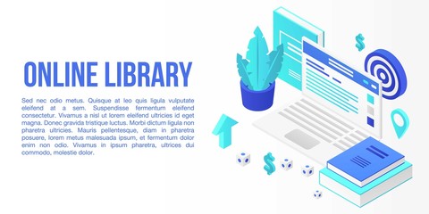 Poster - Online library concept banner. Isometric illustration of NAME vector concept banner for web design