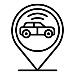 Poster - Car in geo tag icon. Outline car in geo tag vector icon for web design isolated on white background