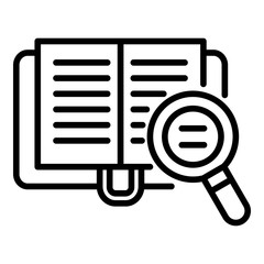 Poster - Book text search icon. Outline book text search vector icon for web design isolated on white background