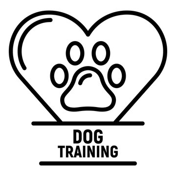 Dog paw in the heart logo. Outline dog paw in the heart vector logo for web design isolated on white background