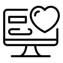 Poster - Computer and heart icon. Outline computer and heart vector icon for web design isolated on white background