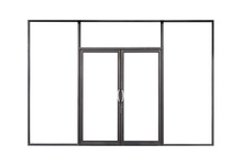 Real Modern Black Store Front Double Glass Door Window Frame Isolated On White Background