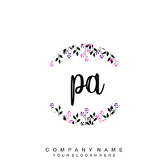 letter PA surrounded by beautiful and elegant flowers and leaves. Wedding monogram logo template. Fashion Logo template Vectors,