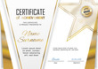 Official certificate with gold, transparent design elements and gold star. Business modern design. Gold emblem