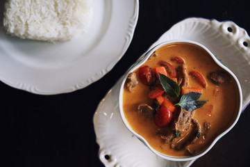 Wall Mural - Roasted Duck in Red Curry with rice , Traditional Thai food