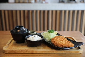 Wall Mural - Japanese deep fried pork cutlet with rice , Japanese food