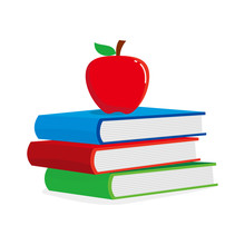 Stacked Books And An Apple Vector Illustration Isolated On White Background. Books And Apple Clip Art