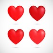 © Olga - Vector red hearts collection. Set of four realistic hearts with shadows. Romantic Love symbol icon set, design element for Valentines day, birthday, wedding, invitation, greeting card.
