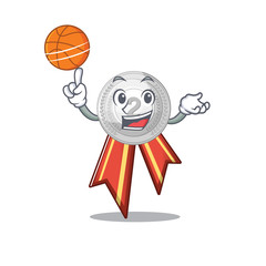 Poster - With basketball silver medal with the shape cartoon