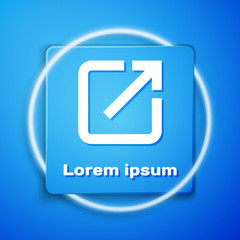 Poster - White Open in new window icon isolated on blue background. Open another tab button sign. Browser frame symbol. External link sign. Blue square button. Vector Illustration