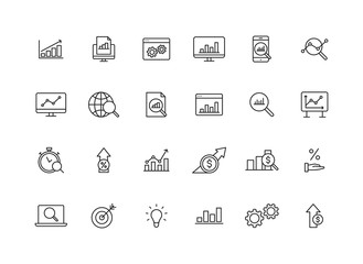 Poster - set of 24 data analysis web icons in line style. graphs, analysis, big data, growth, chart, research