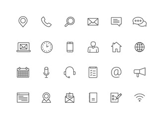 Poster - Set of 24 Contact Us web icons in line style. Web and mobile icon. Chat, support, message, phone. Vector illustration.