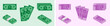 Dollar and Euro paper money colored icons. One, three and wad of dollars and euros. Different sides and perspectives money placement.