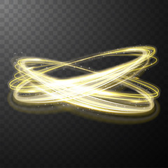 Wall Mural - Yellow glowing shiny spiral lines abstract light speed and shiny wavy trail