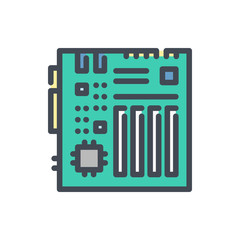 Poster - Motherboard color line icon. Circuit board vector outline colorful sign.