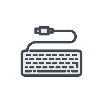 Keyboard with cable color line icon. Computer keyboard vector outline colorful sign.