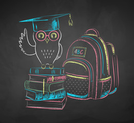 Wall Mural - chalk drawn illustration of owl on books