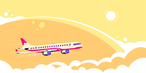 Wall Mural - airplane flying over the clouds, flat design