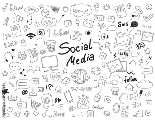 Fotografía Hand drawn doodle set of social media elements.