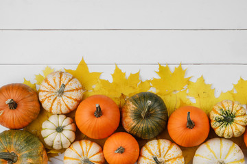 Wall Mural - Pumpkins and maple leaves