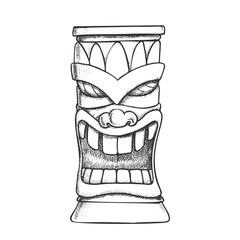 Wall Mural - tiki idol carved wooden totem monochrome vector. mythological mystical indigenous laughing sculpture