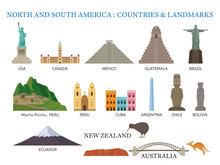 America Continent And Australia Countries Landmarks