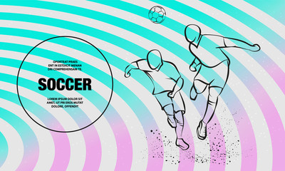 Wall Mural - Two Soccer players fighting for the ball. Vector outline of soccer players sport illustration.