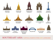 Southeast Asia Cities Landmarks Colorful Silhouette