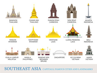 Canvas Print - Southeast Asia Cities Landmarks in Flat Style