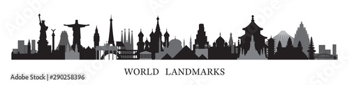 Fotografía World Skyline Landmarks in Black and White Silhouette