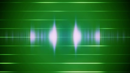 Poster - abstract animation of audio sound waveform on the green background.