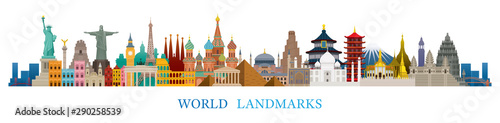 Fotografía World Skyline Landmarks in Flat Design Style