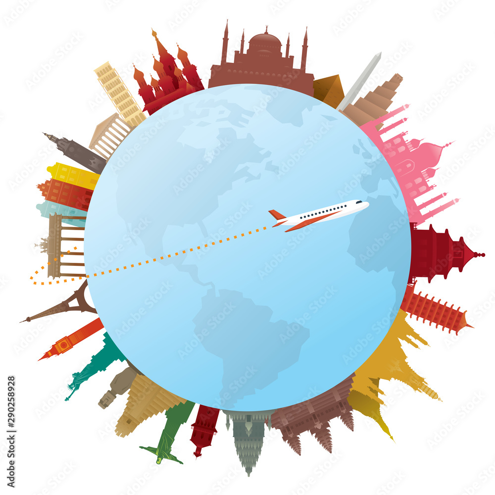 World Landmarks and Travel Around the World Concept Stock Vector ...