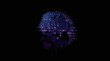 Fototapete - Futuristic global communication via broadband internet connections between cities around the world with matrix particles continent map for head up display background