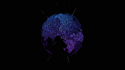 Leinwandbilder - Futuristic global communication via broadband internet connections between cities around the world with matrix particles continent map for head up display background