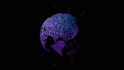 Leinwandbilder - Futuristic global communication via broadband internet connections between cities around the world with matrix particles continent map for head up display background