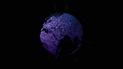 Poster - Futuristic global communication via broadband internet connections between cities around the world with matrix particles continent map for head up display background