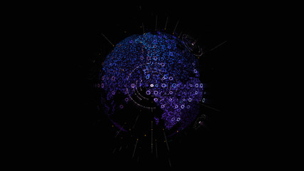 Leinwandbilder - Futuristic global communication via broadband internet connections between cities around the world with matrix particles continent map for head up display background