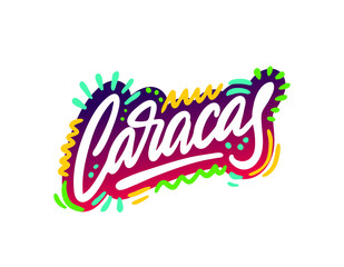 Sticker - Caracas Word Text with Creative Handwritten Font Design Vector Illustration. - Vector