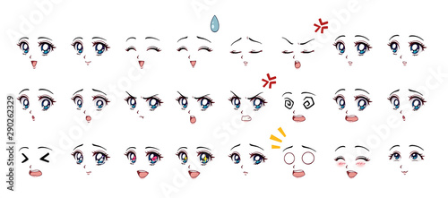 Fotografía Set of cartoon anime style expressions