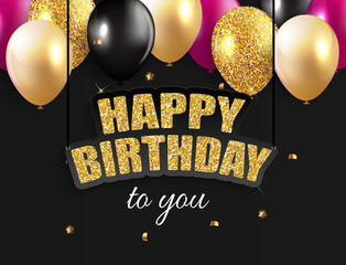 Canvas Print - Glossy Happy Birthday Balloons Background Vector Illustration