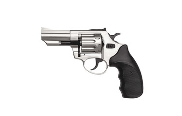 Wall Mural - Silver gun revolver isolate on a white background. Pistol. Weapons for self-defense and sports.