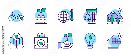 Fotomural Nature conservation green color linear icons set