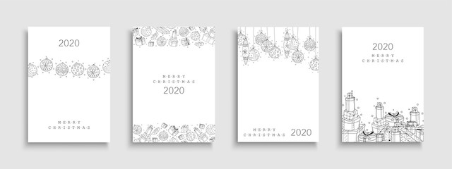 Collection of Christmas cards. Creative hand drawn design with drawing xmas elements.