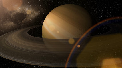 Wall Mural - giant gas planet saturn and rings cg animation. realistic 3d rendering of beautiful planet saturn wi