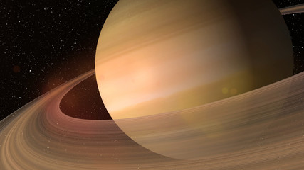 Wall Mural - giant gas planet saturn and rings cg animation. realistic 3d rendering of beautiful planet saturn wi