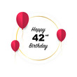 © yekaterinalim - Happy 42nd birthday, vector illustration greeting golden banner card with red papercut balloons