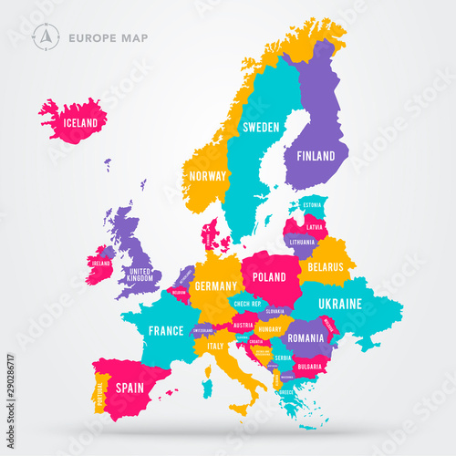 Cuadros en Lienzo Vector illustration political map of europe